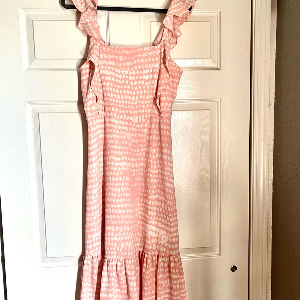 BCBG Light Pink Patterned Dress with Ruffle Straps